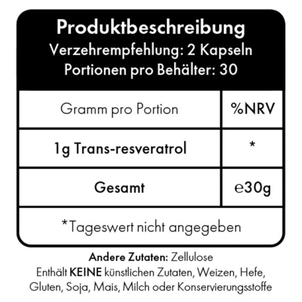 Etiketten-Information für Pure Resveratrol - GANZ SCHÖN STARK